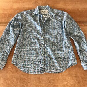 Frank & Eileen Barry Top Women S Blue Floral Button Up Pocket Long Sleeve 17618